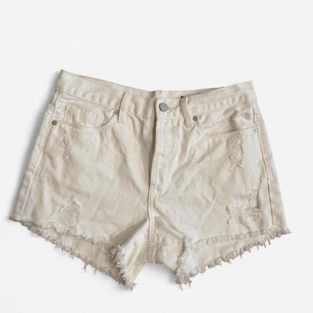 Blank NYC White Denim Shorts Distressed Frayed Hem Button Fly Size 29